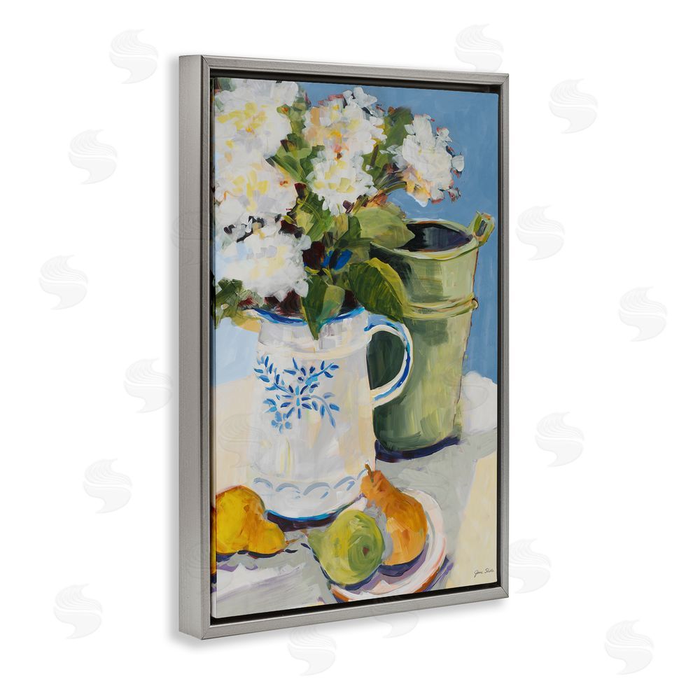 Sundance Graphics Pitcher of Flowers Still Life Gray Floating Frame Canvas Wall Art Print