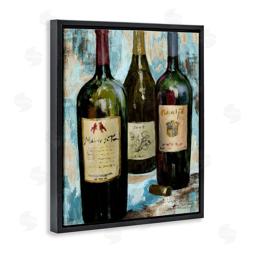 Sundance Graphics Labeled Wine Bottle Trio Black Floating Frame Canvas Wall Art Print