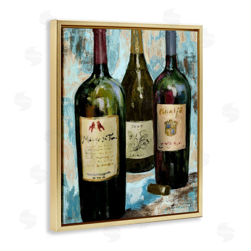 Sundance Graphics Labeled Wine Bottle Trio Gold Floating Frame Canvas Wall Art Print