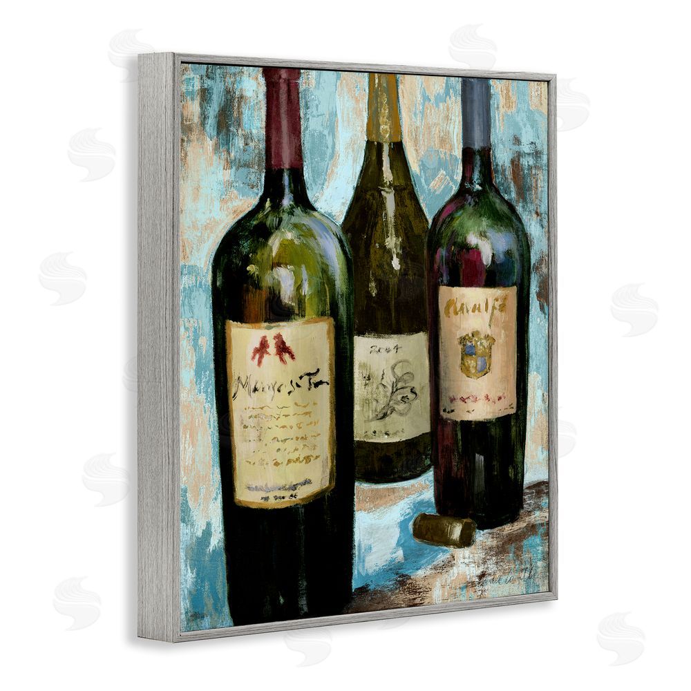 Sundance Graphics Labeled Wine Bottle Trio Gray Framed Giclee Wall Art Print