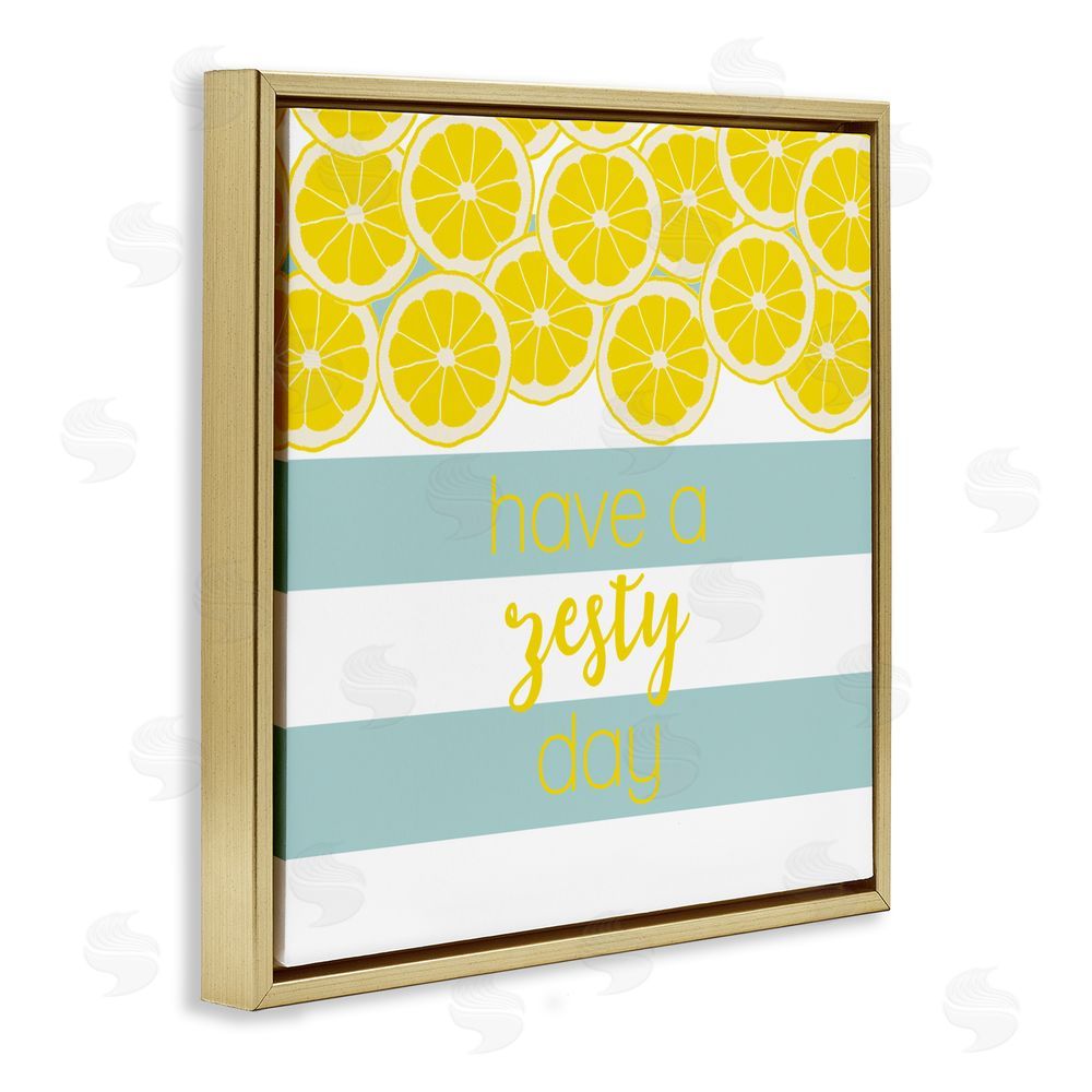 Sundance Graphics Zesty Citrus with Stripes Gold Floating Frame Canvas Wall Art Print