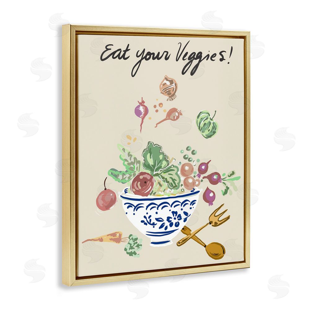 Sundance Graphics Eat Your Veggies Bowl Gold Floating Frame Canvas Wall Art Print
