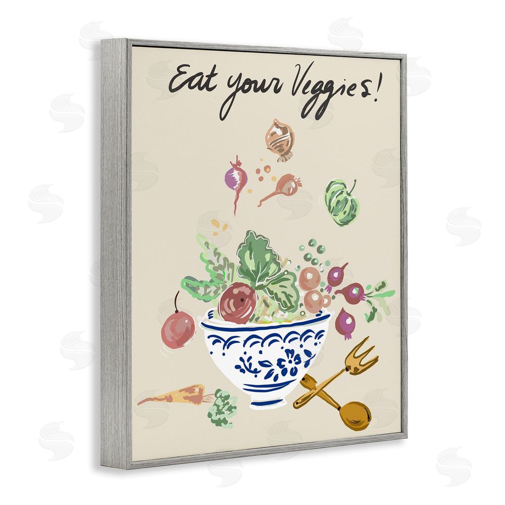 Sundance Graphics Eat Your Veggies Bowl Gray Framed Giclee Wall Art Print