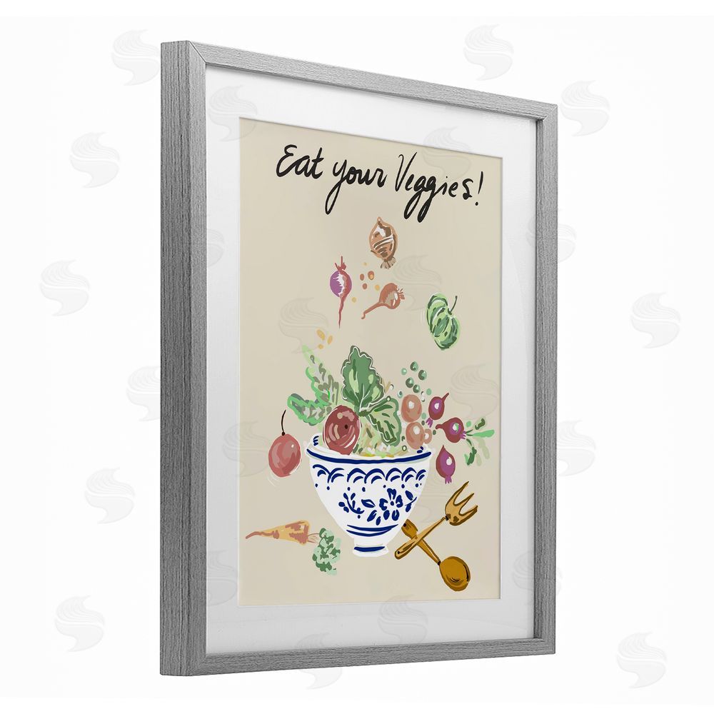 Sundance Graphics Eat Your Veggies Bowl Gray Framed Print Under Glass Wall Art