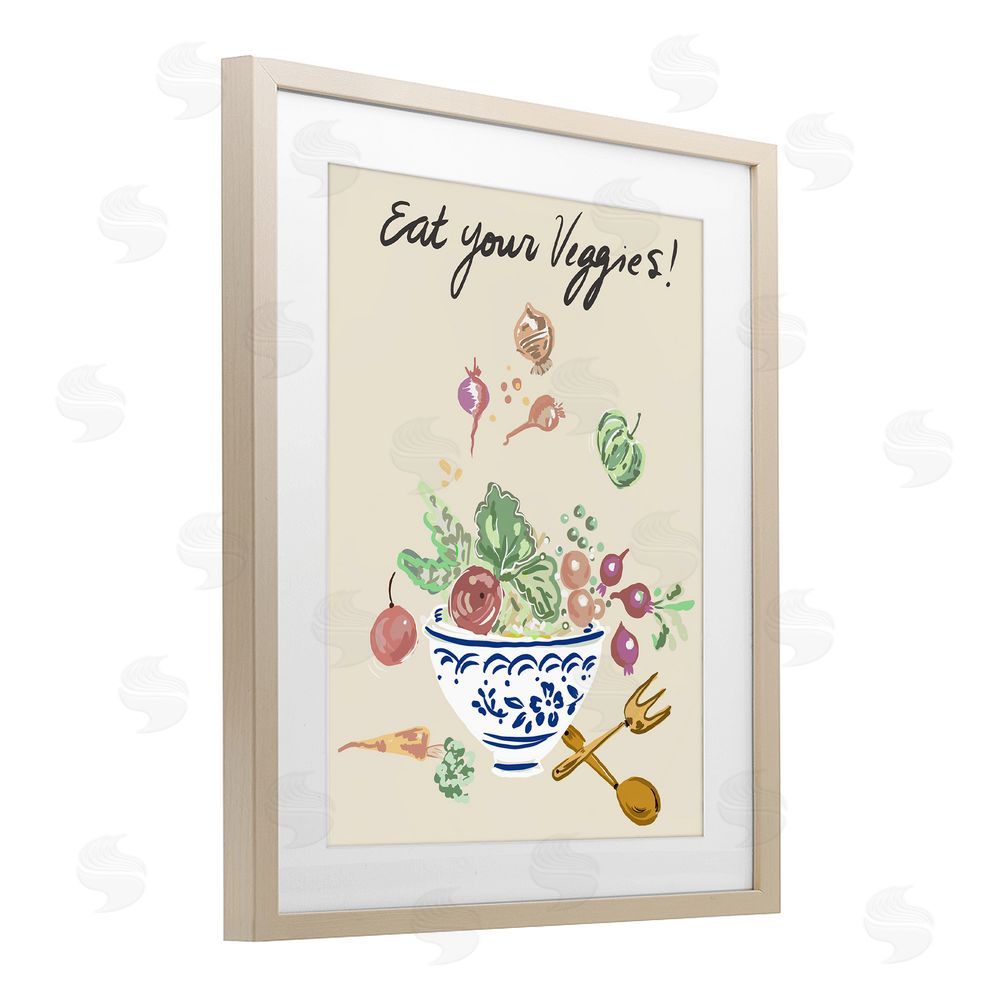 Sundance Graphics Eat Your Veggies Bowl Birch Framed Print Under Glass Wall Art