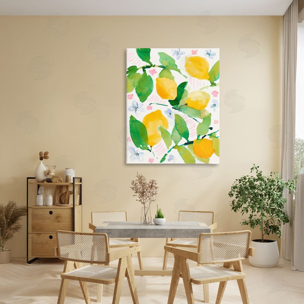 Sundance Graphics Garden Lemons with Pastel Florals Canvas Wall Art Print in Room