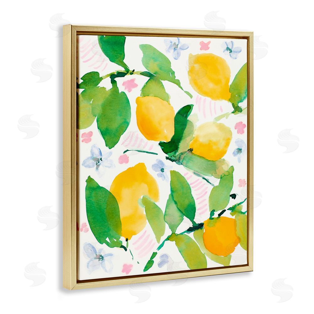 Sundance Graphics Garden Lemons with Pastel Florals Gold Floating Frame Canvas Wall Art Print