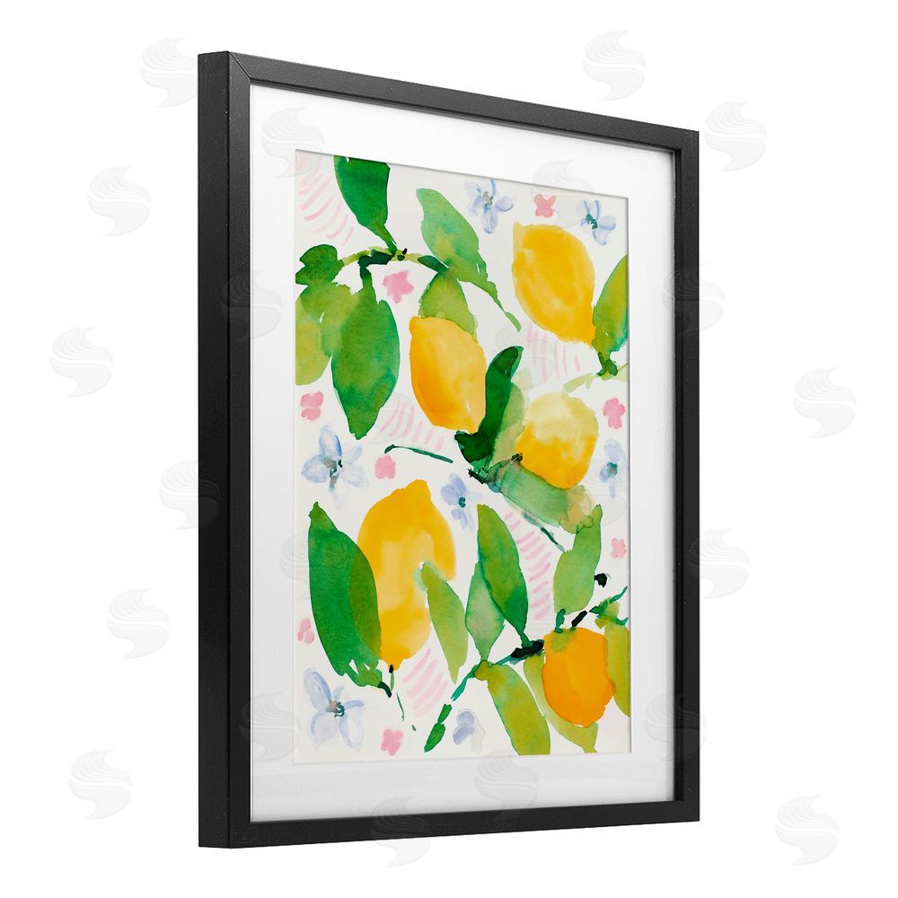 Sundance Graphics Garden Lemons with Pastel Florals Black Framed Print Under Glass Wall Art