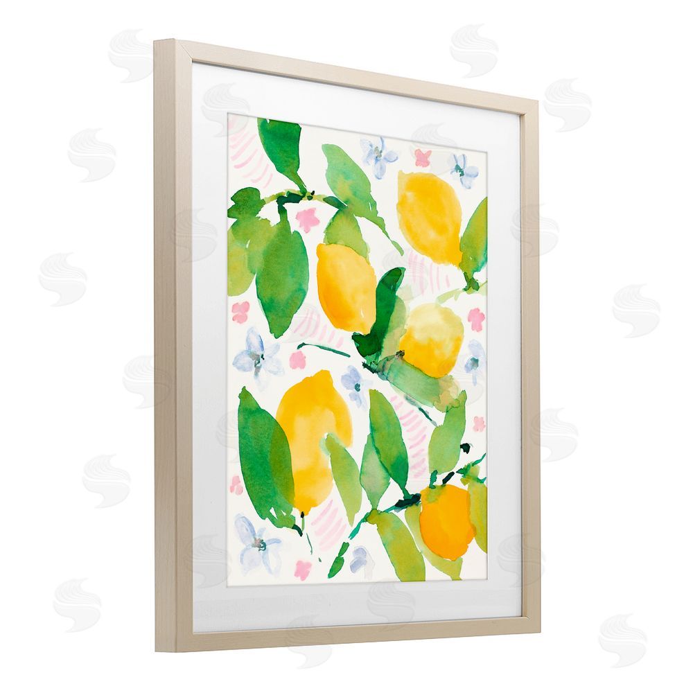 Sundance Graphics Garden Lemons with Pastel Florals Birch Framed Print Under Glass Wall Art