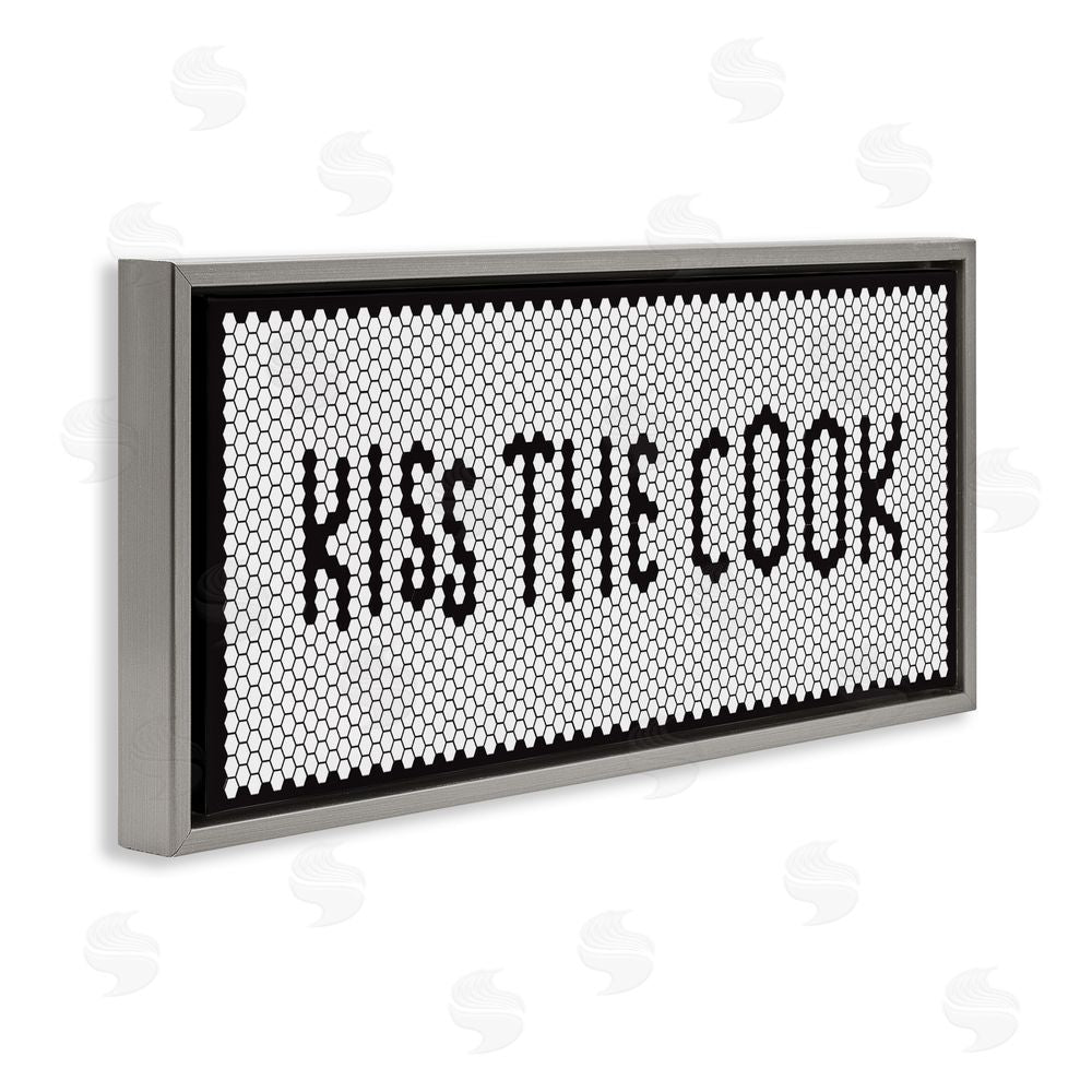 Sundance Graphics Retro Kiss The Cook Gray Floating Frame Canvas Wall Art Print