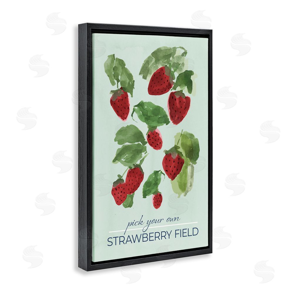 Sundance Graphics Strawberry Field Pick Your Own Black Floating Frame Canvas Wall Art Print