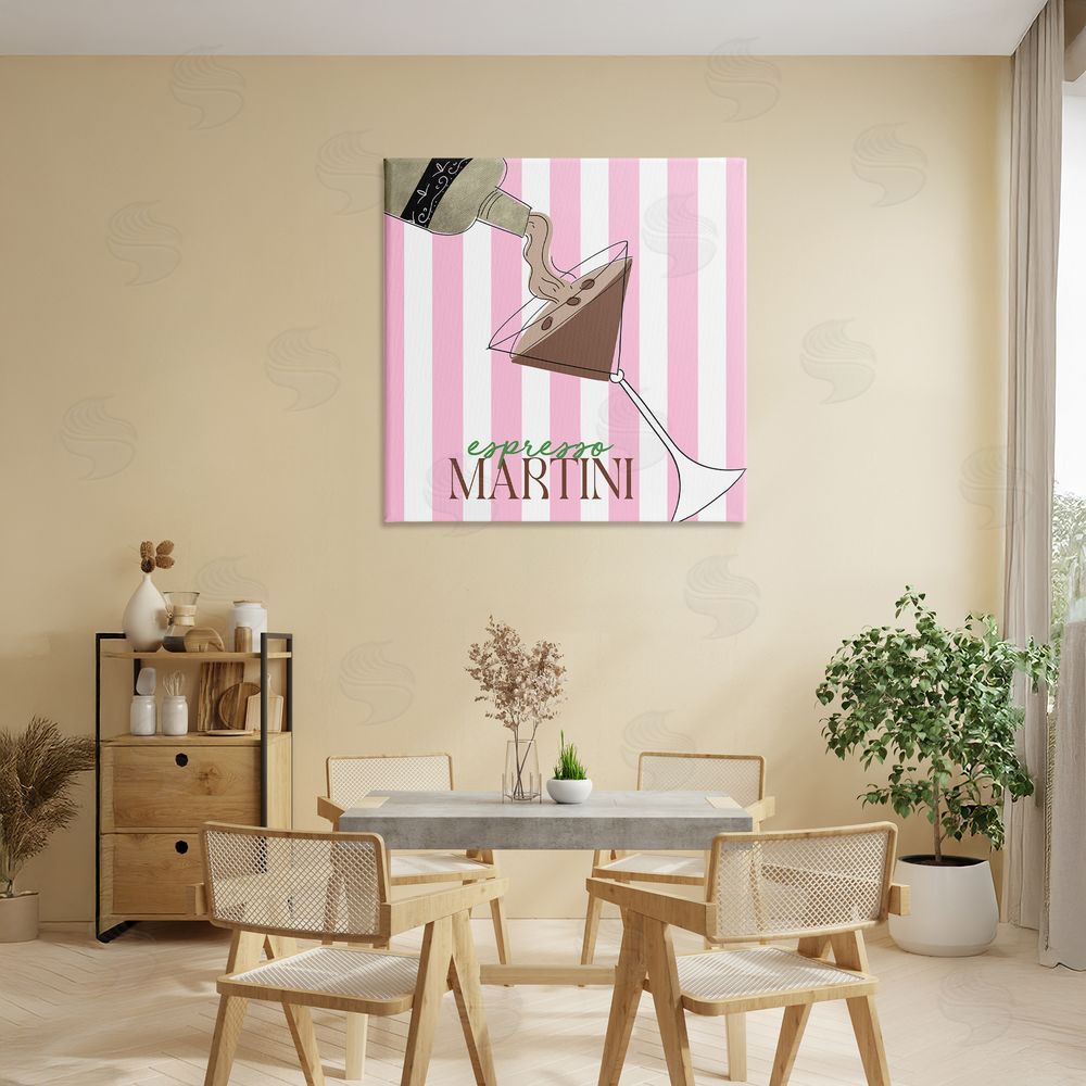Sundance Graphics Espresso Martini Pink Stripes Canvas Wall Art Print in Room