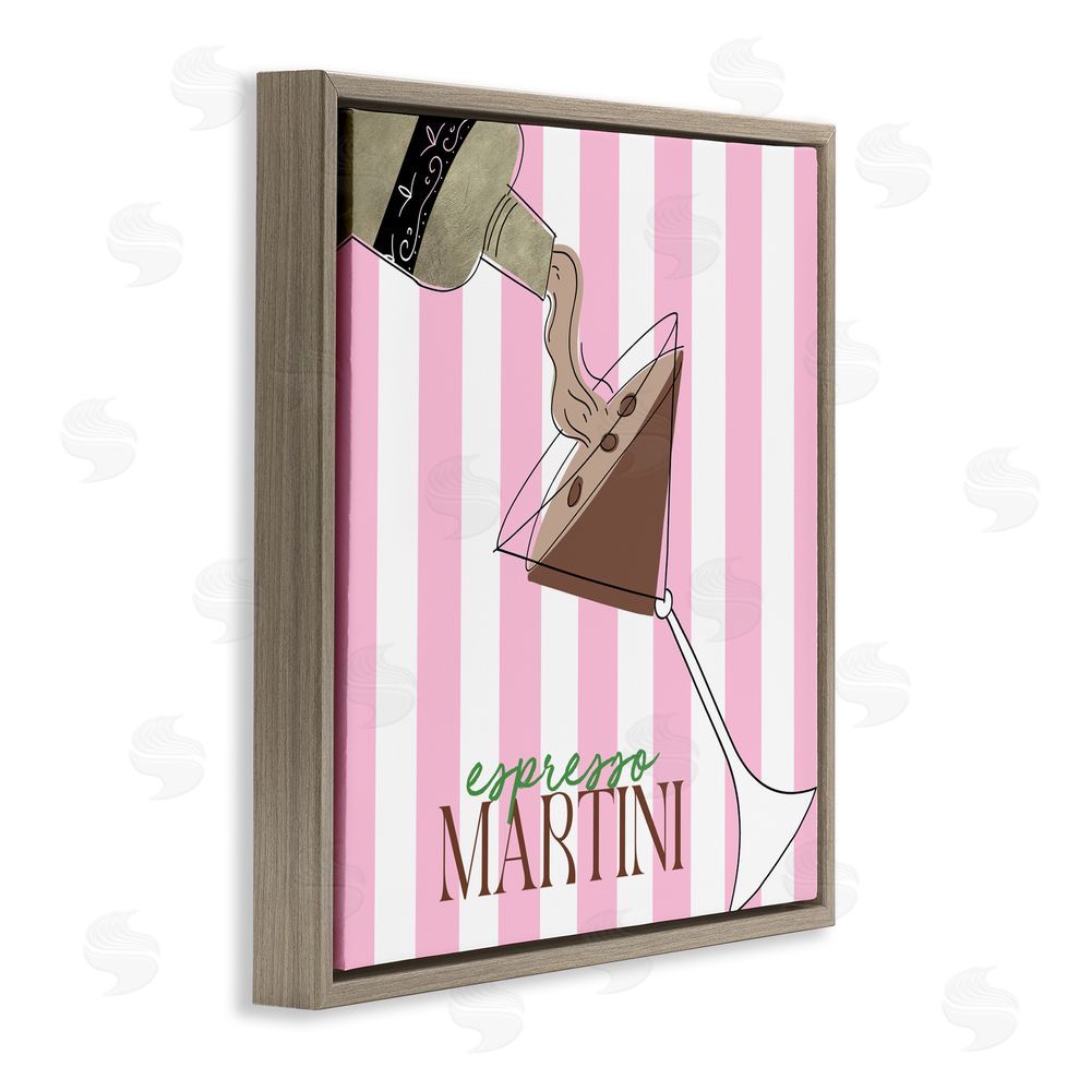 Sundance Graphics Espresso Martini Pink Stripes Brown Floating Frame Canvas Wall Art Print