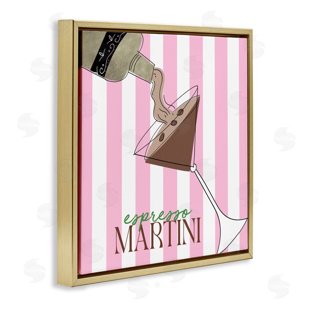 Sundance Graphics Espresso Martini Pink Stripes Gold Floating Frame Canvas Wall Art Print