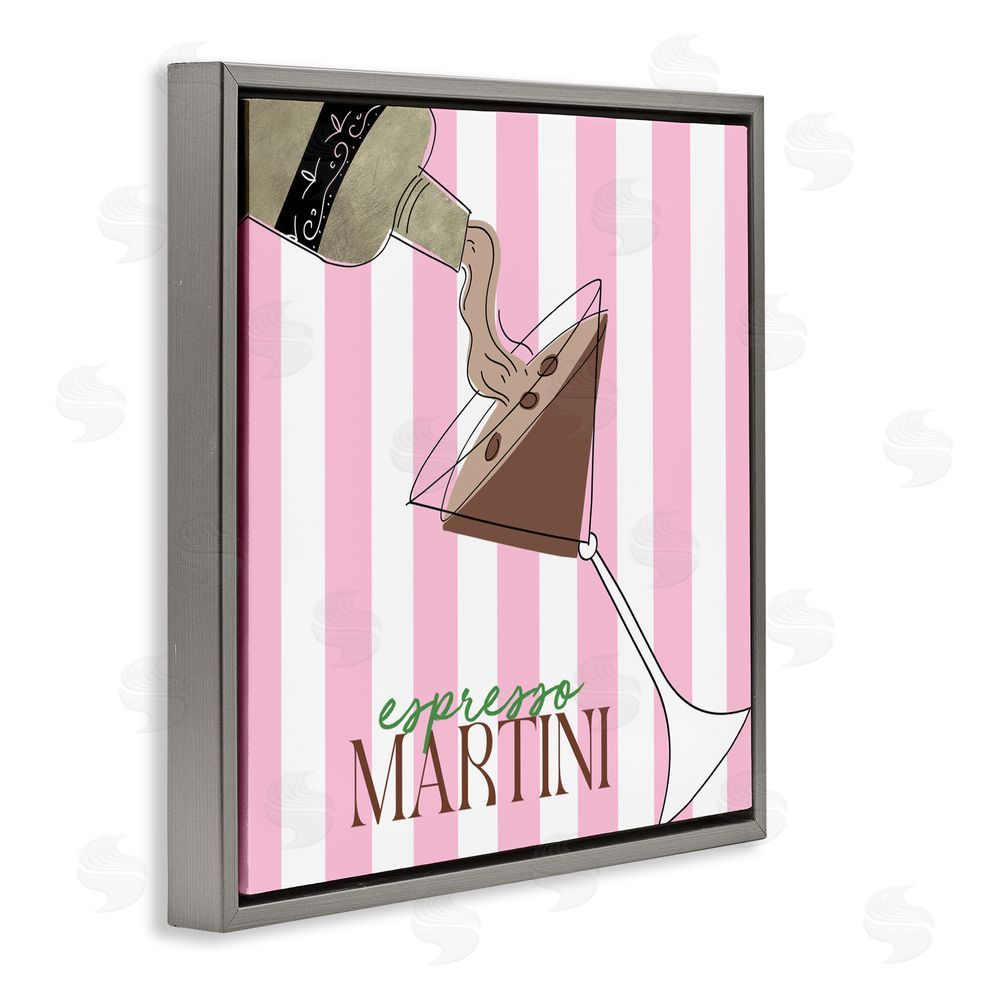 Sundance Graphics Espresso Martini Pink Stripes Gray Floating Frame Canvas Wall Art Print