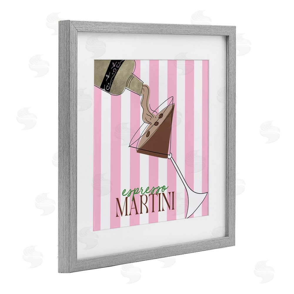 Sundance Graphics Espresso Martini Pink Stripes Gray Framed Print Under Glass Wall Art
