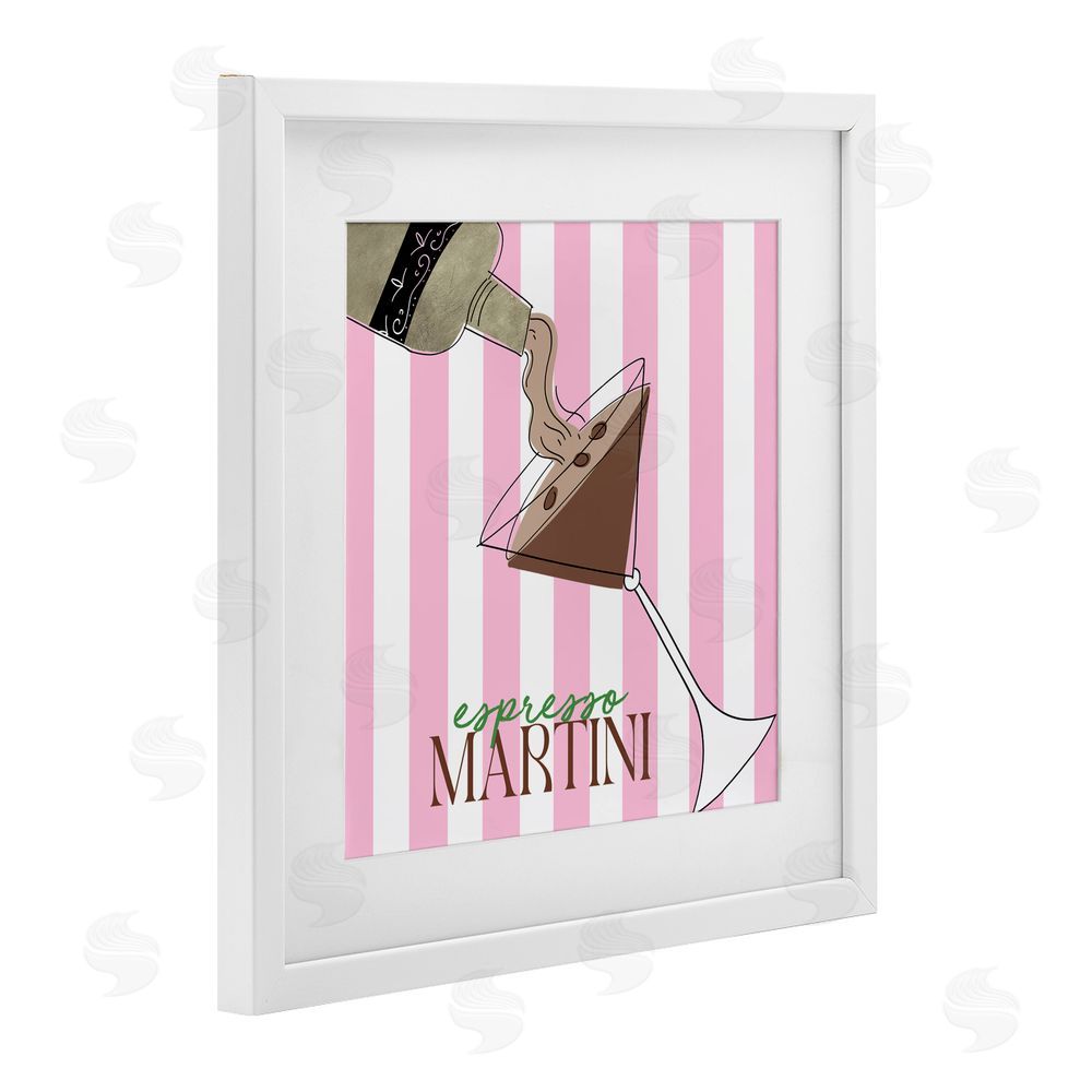 Sundance Graphics Espresso Martini Pink Stripes White Framed Print Under Glass Wall Art