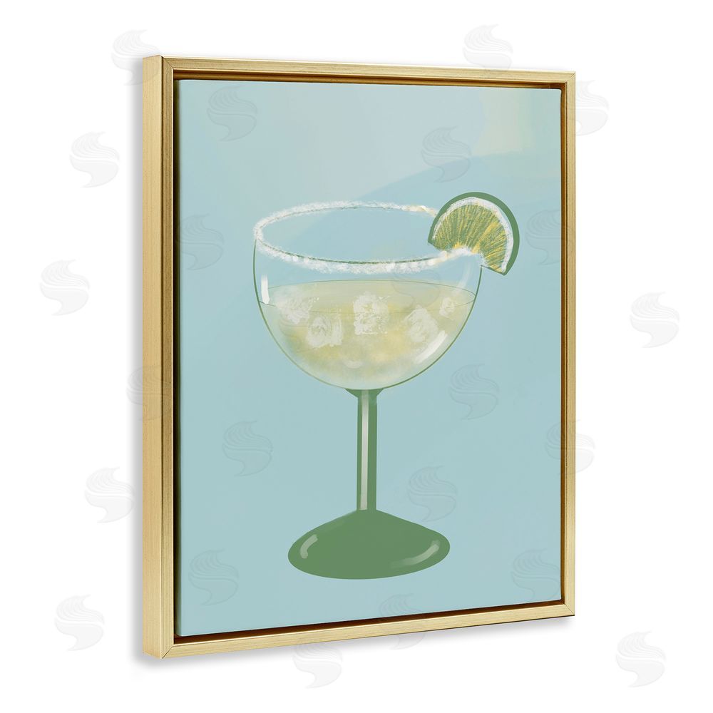Sundance Graphics Margarita Glass over Blue Gold Floating Frame Canvas Wall Art Print