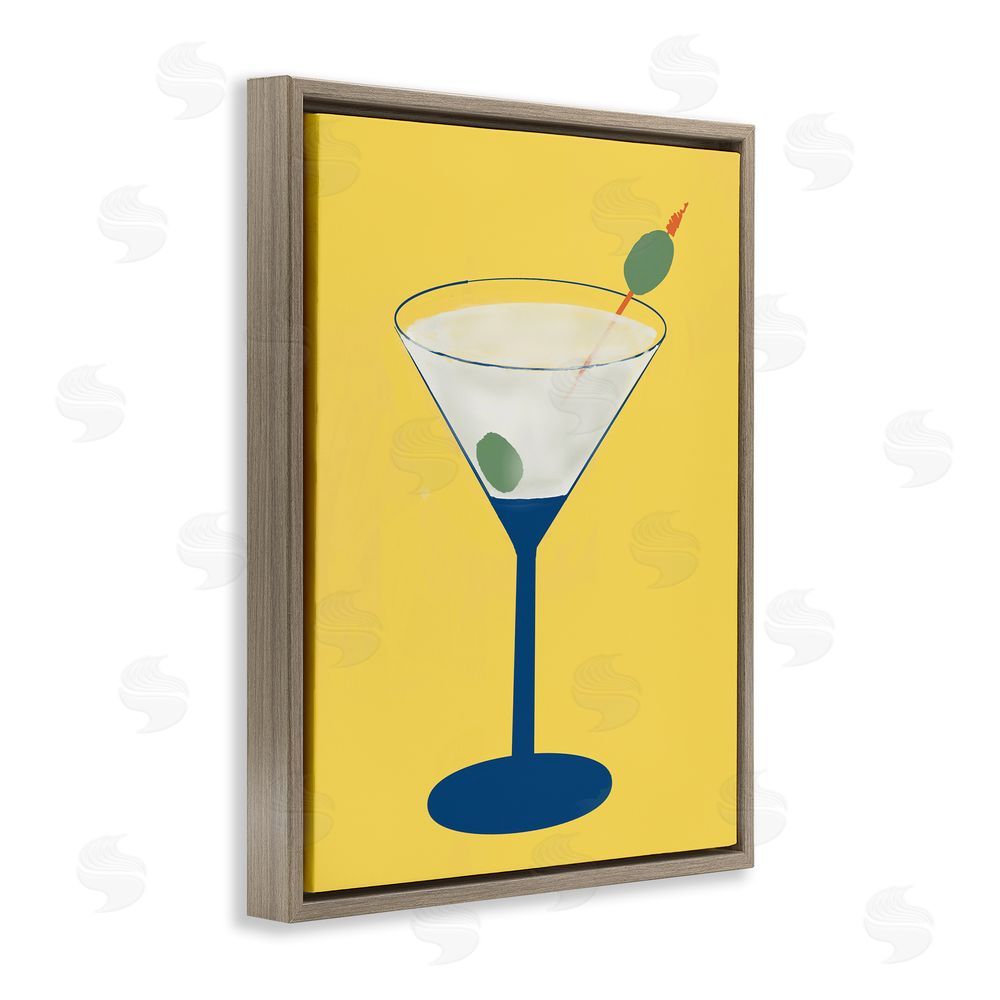 Sundance Graphics Martini Glass over Yellow Brown Floating Frame Canvas Wall Art Print