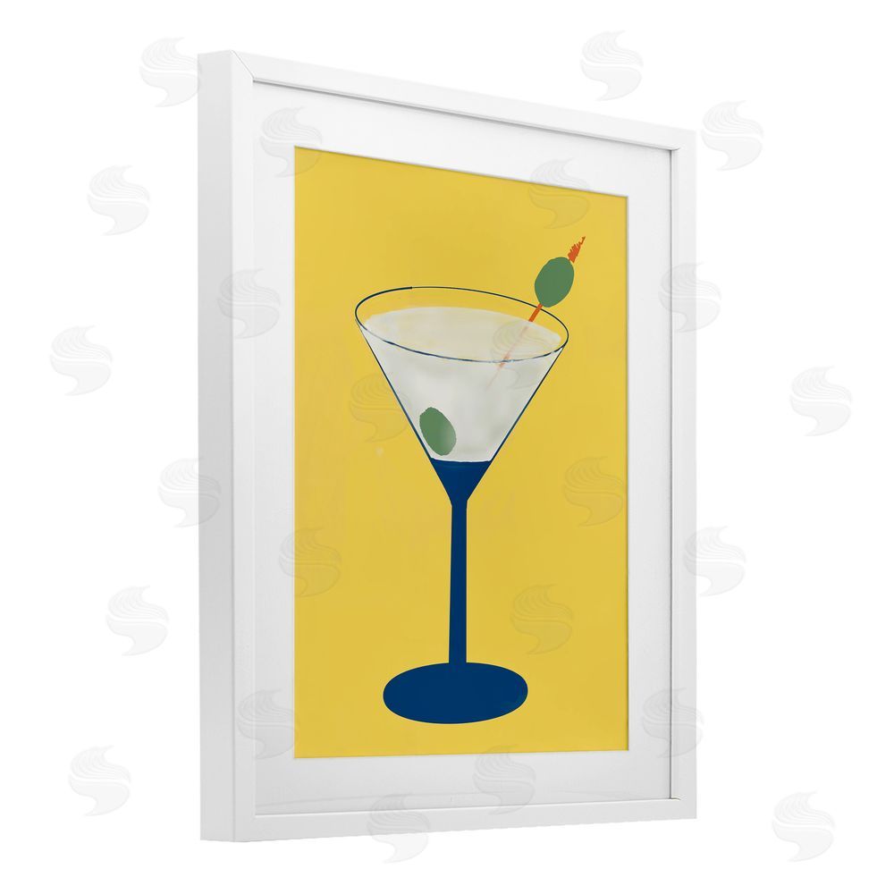 Sundance Graphics Martini Glass over Yellow White Framed Print Under Glass Wall Art