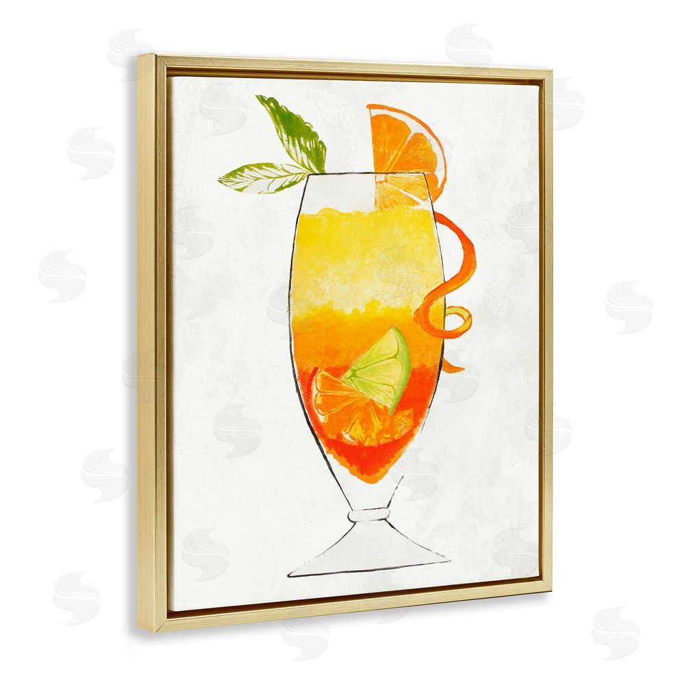 Sundance Graphics Summer Cocktail Orange Fruit Gold Floating Frame Canvas Wall Art Print