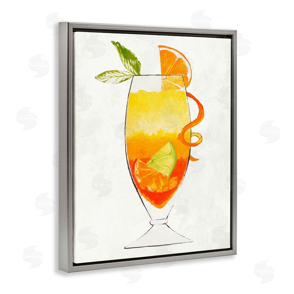 Sundance Graphics Summer Cocktail Orange Fruit Gray Floating Frame Canvas Wall Art Print