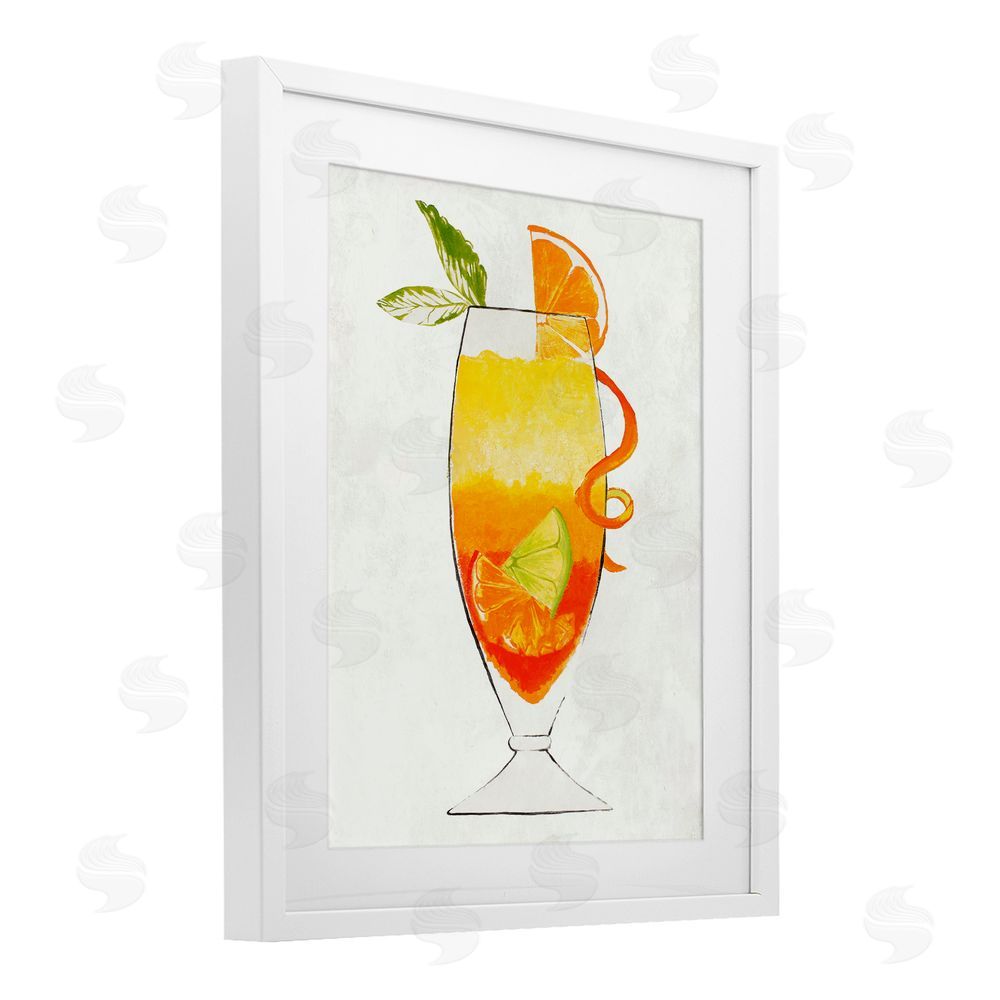 Sundance Graphics Summer Cocktail Orange Fruit White Framed Print Under Glass Wall Art