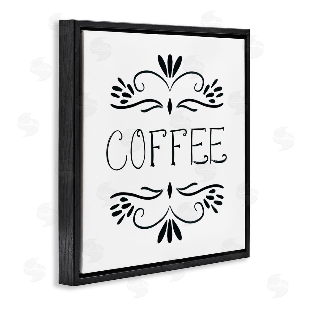 Sundance Graphics Coffee with Floral Emblems Black Floating Frame Canvas Wall Art Print