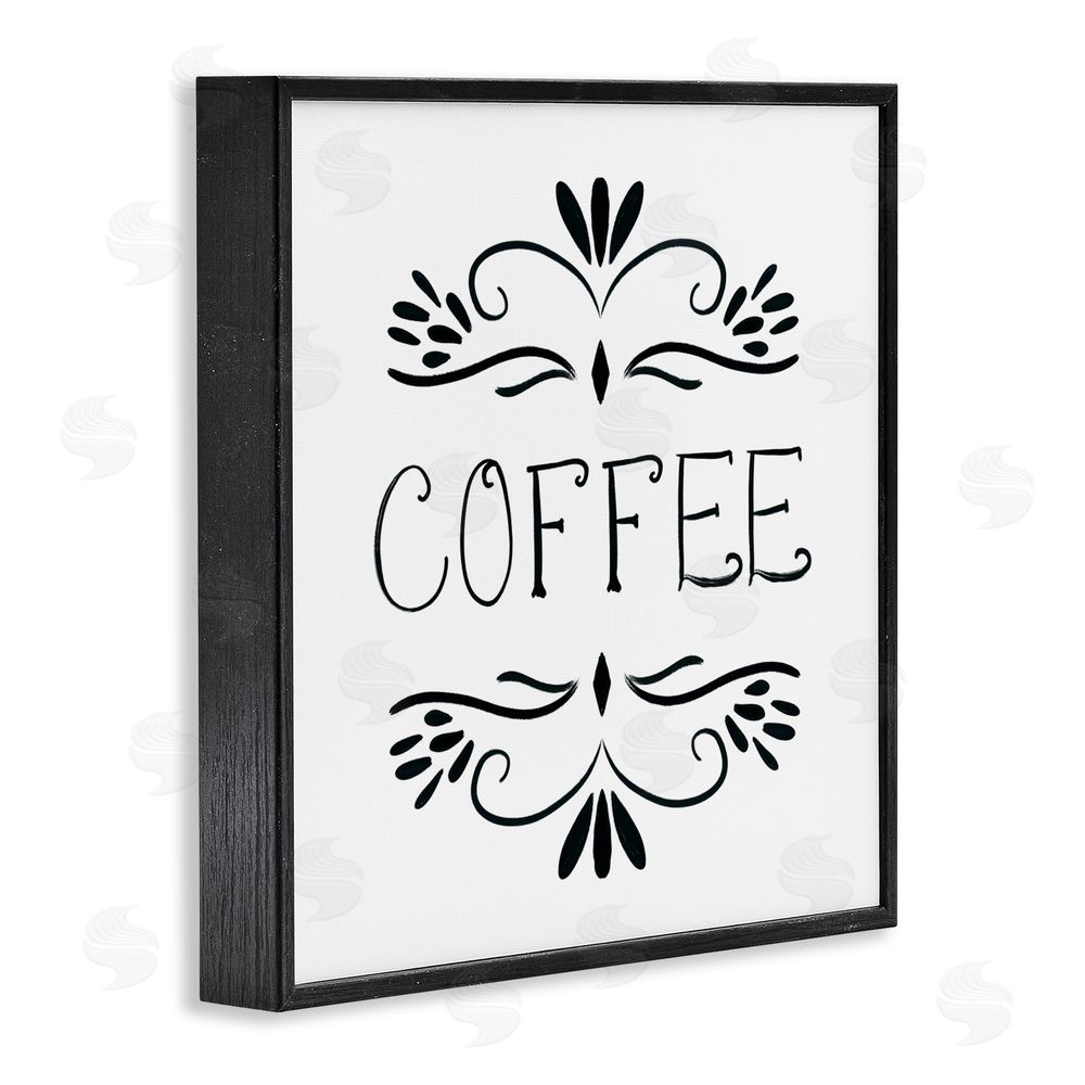 Sundance Graphics Coffee with Floral Emblems Black Framed Giclee Wall Art Print