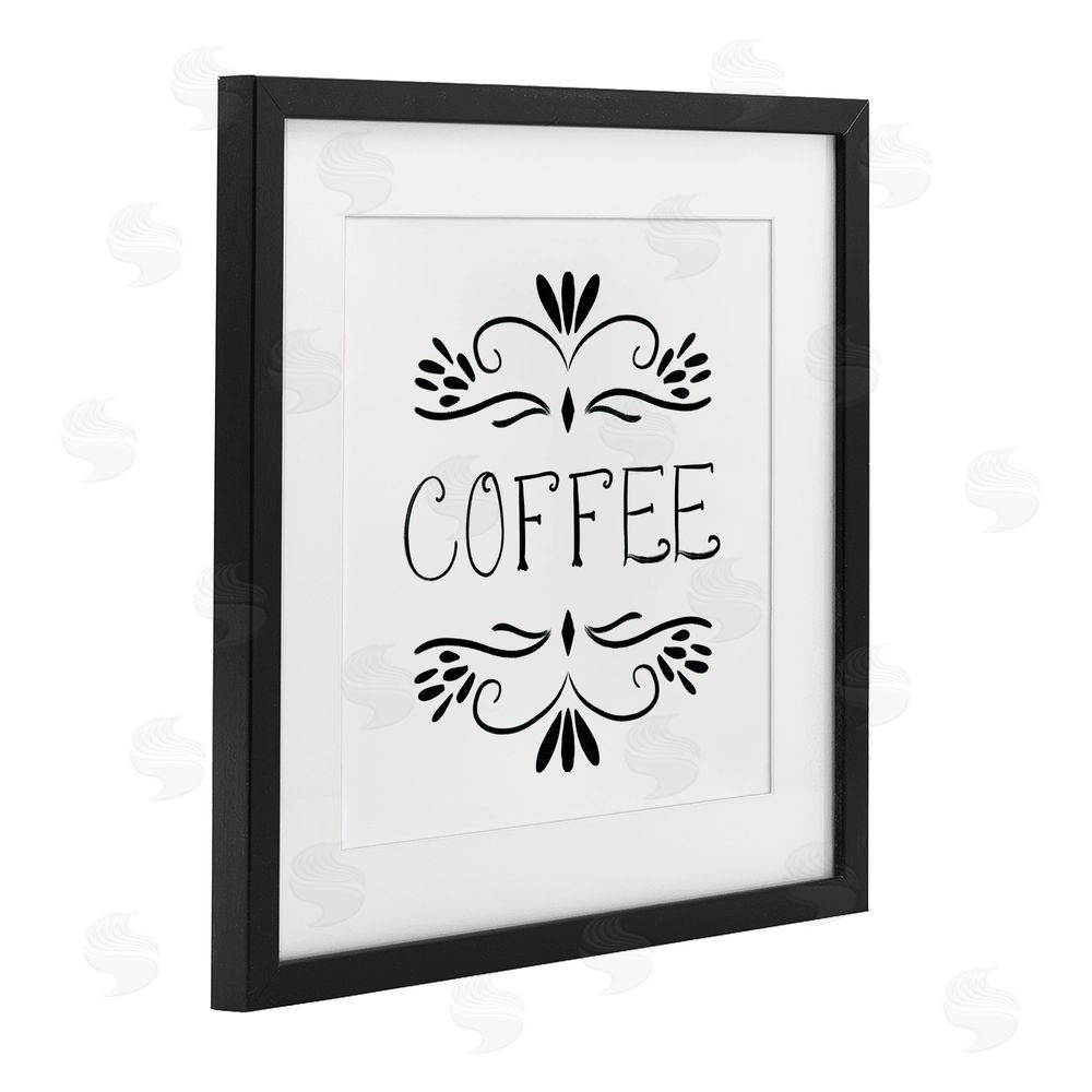 Sundance Graphics Coffee with Floral Emblems Black Framed Print Under Glass Wall Art