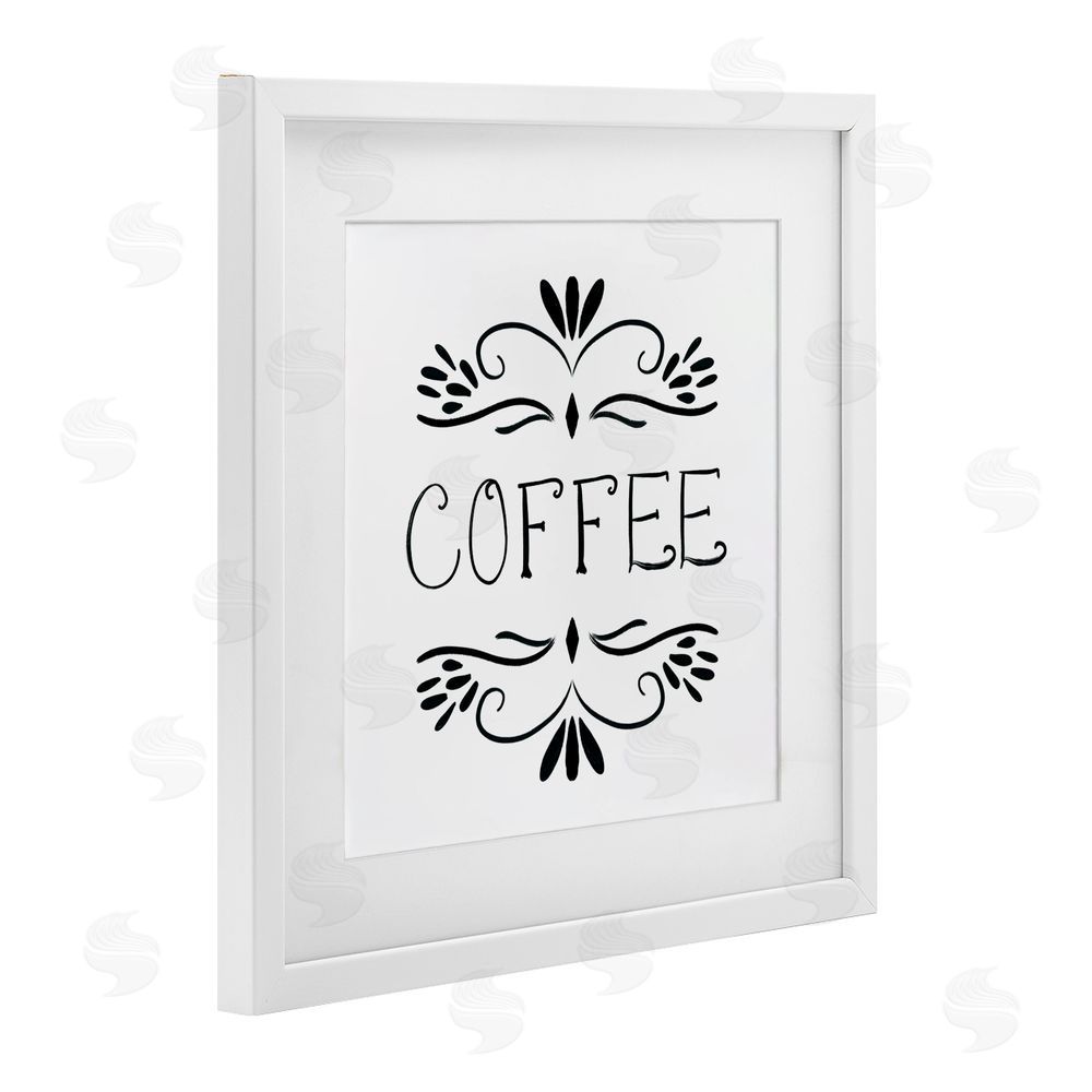 Sundance Graphics Coffee with Floral Emblems White Framed Print Under Glass Wall Art