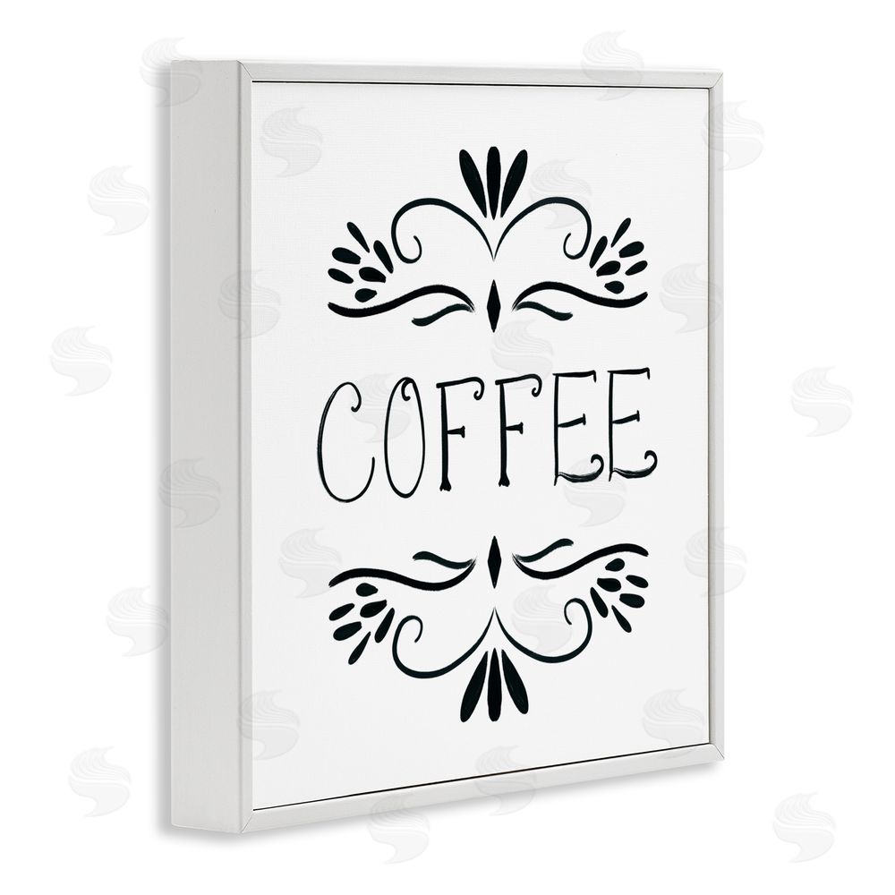 Sundance Graphics Coffee with Floral Emblems White Framed Giclee Wall Art Print