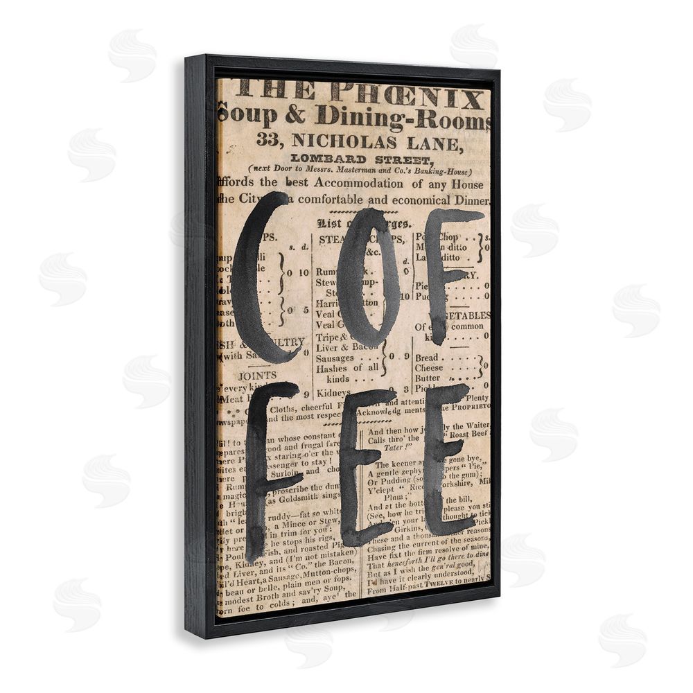 Sundance Graphics Vintage Coffee Newspaper Black Floating Frame Canvas Wall Art Print