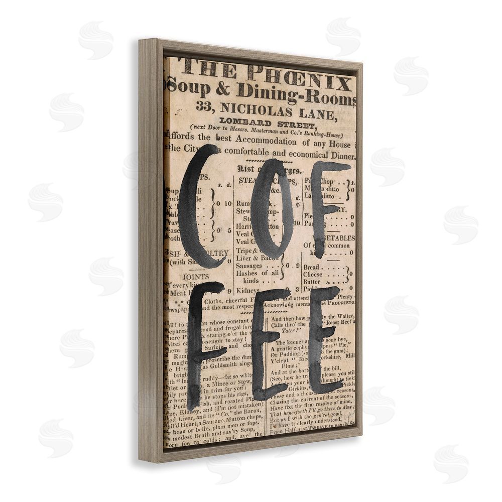 Sundance Graphics Vintage Coffee Newspaper Brown Floating Frame Canvas Wall Art Print