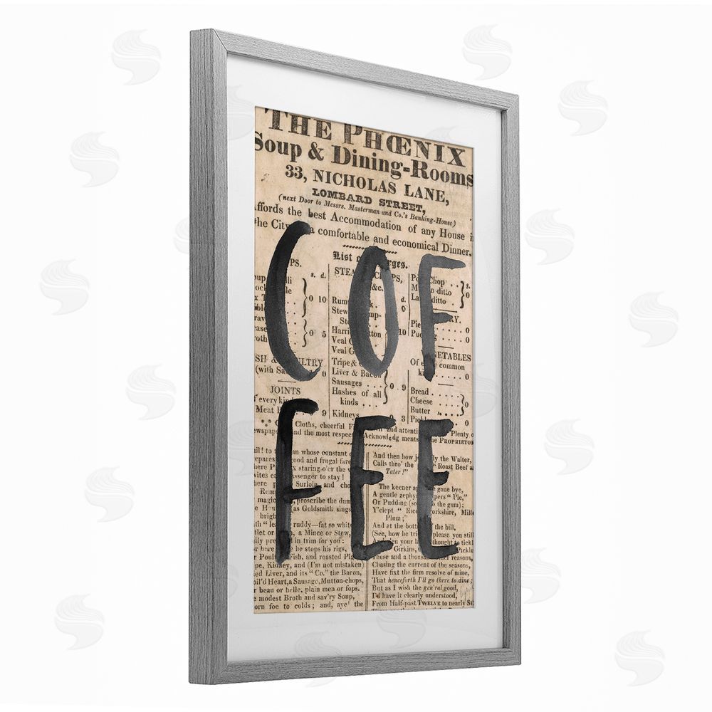 Sundance Graphics Vintage Coffee Newspaper Gray Framed Print Under Glass Wall Art