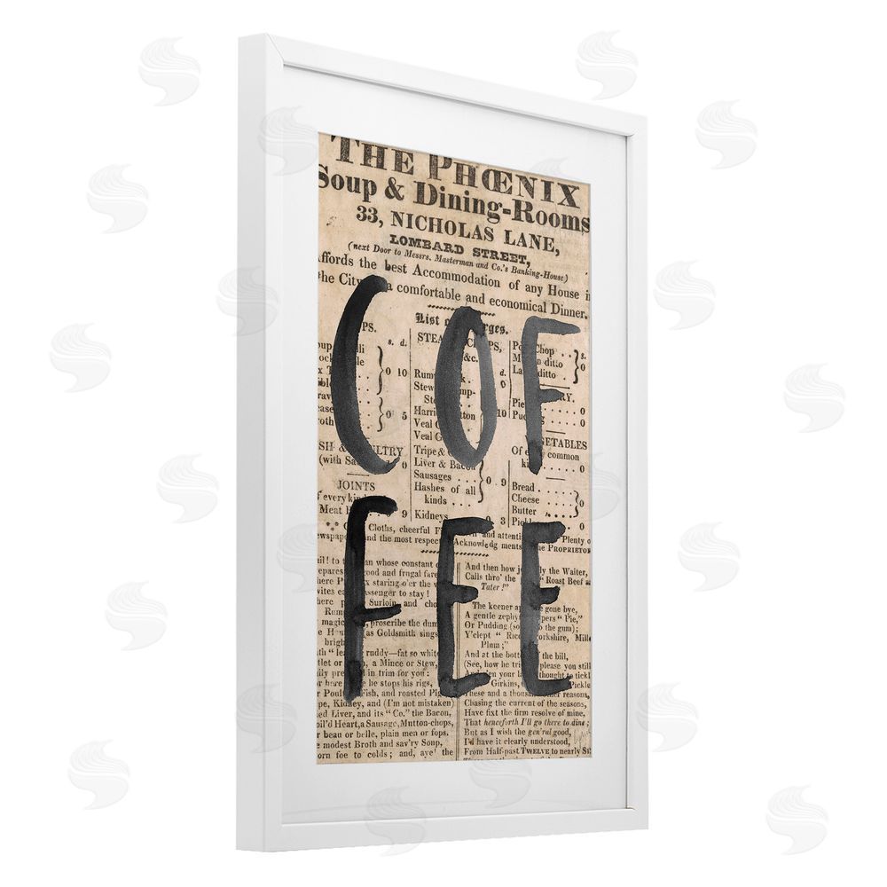 Sundance Graphics Vintage Coffee Newspaper White Framed Print Under Glass Wall Art