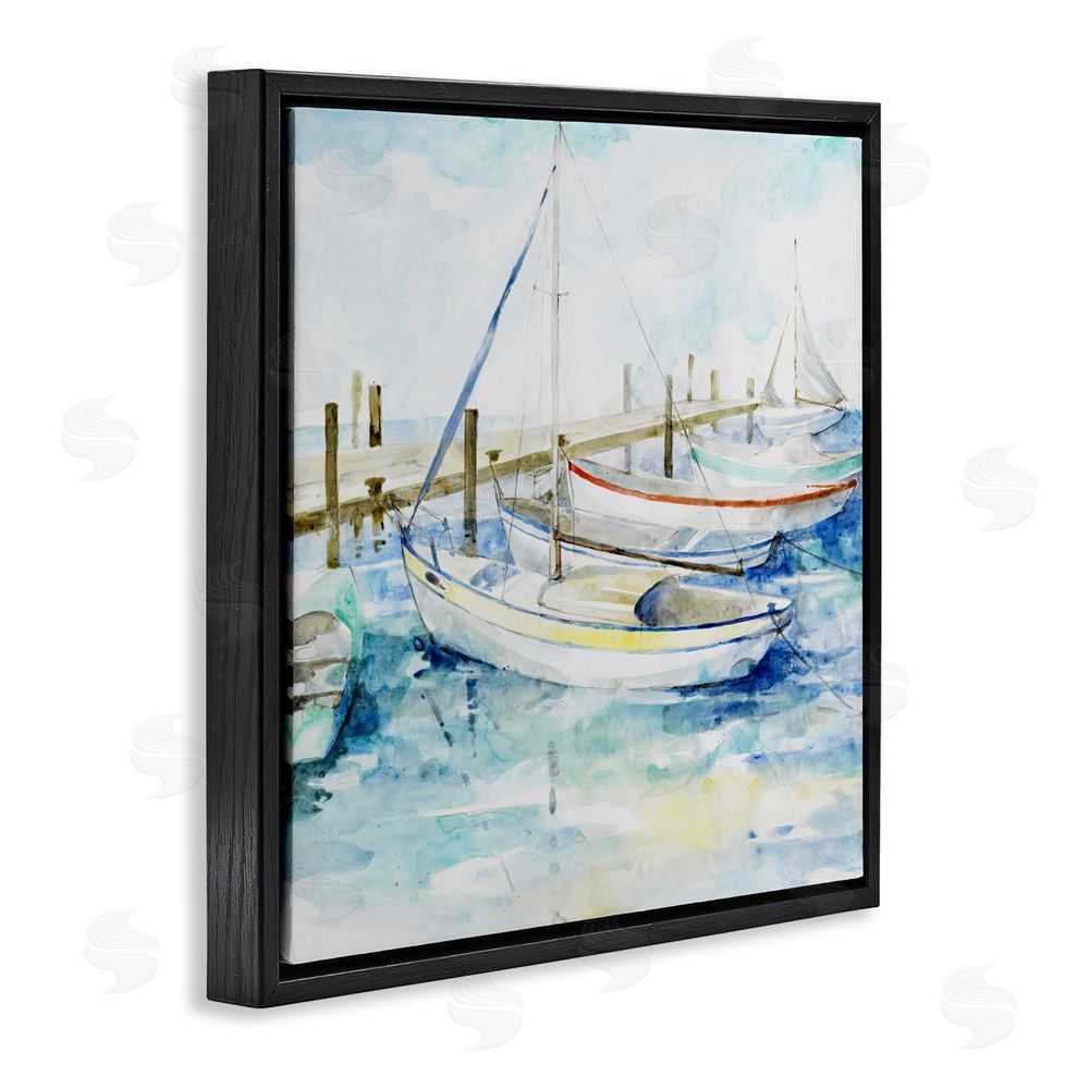 Sundance Graphics Docked Sails on Stormy Seas Black Floating Frame Canvas Wall Art Print