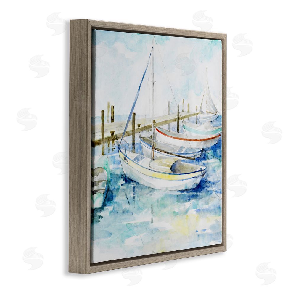 Sundance Graphics Docked Sails on Stormy Seas Brown Floating Frame Canvas Wall Art Print