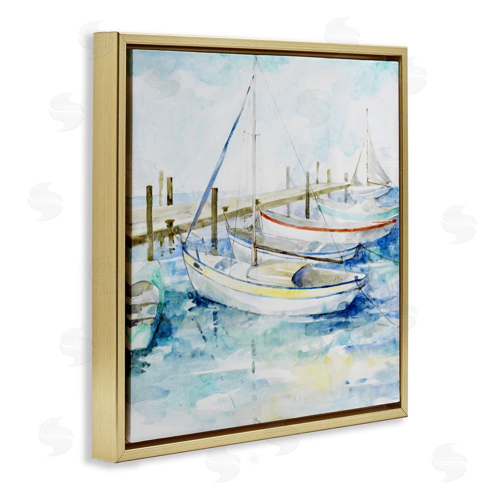 Sundance Graphics Docked Sails on Stormy Seas Gold Floating Frame Canvas Wall Art Print