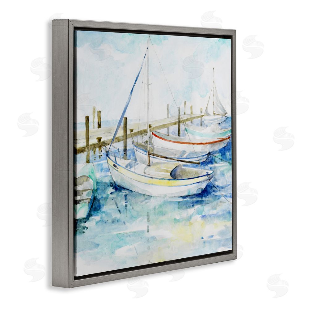 Sundance Graphics Docked Sails on Stormy Seas Gray Floating Frame Canvas Wall Art Print