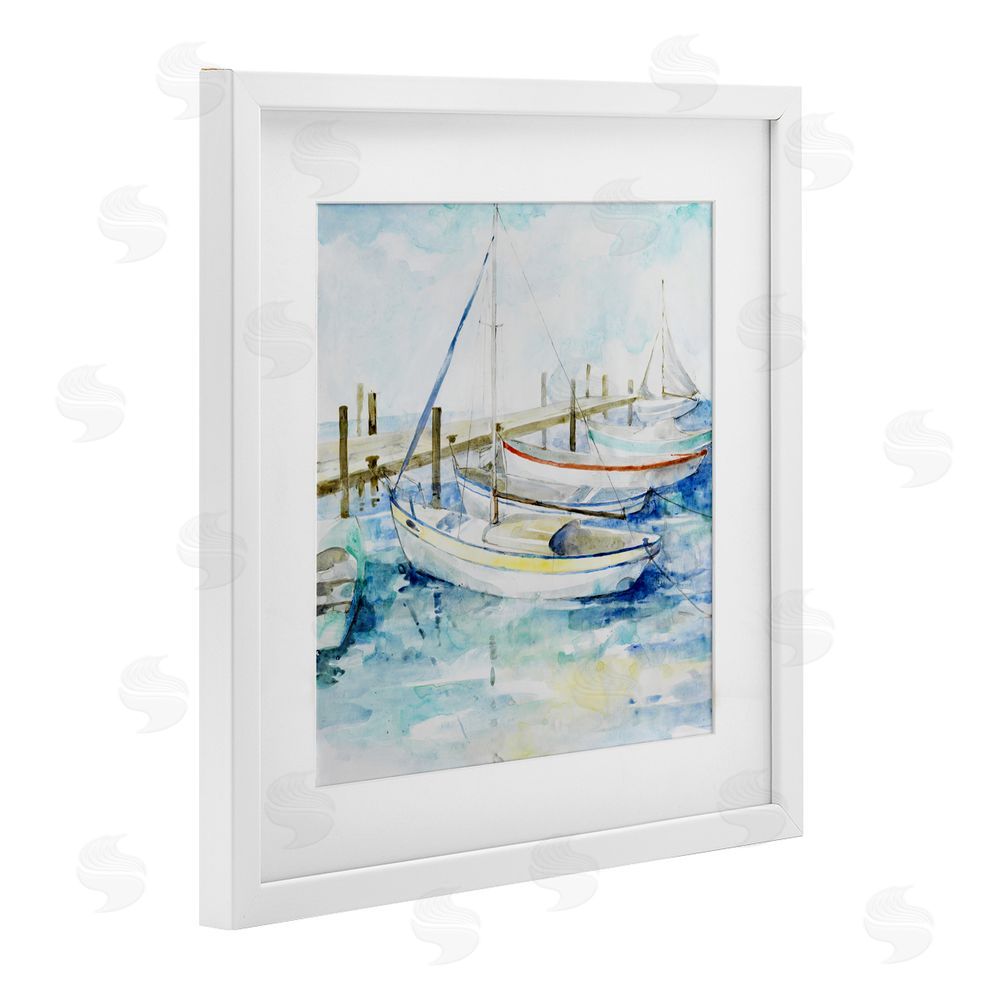 Sundance Graphics Docked Sails on Stormy Seas White Framed Print Under Glass Wall Art