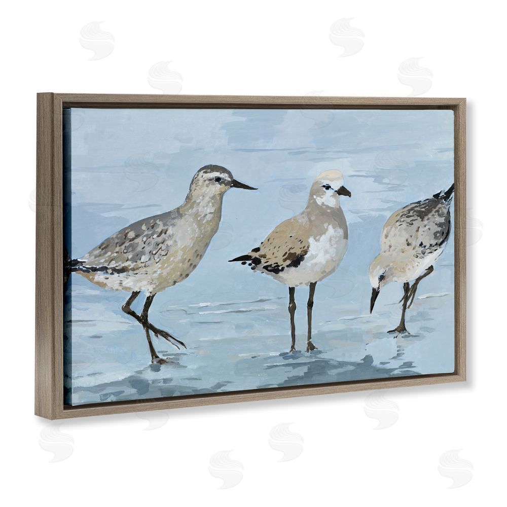 Sundance Graphics Sandpipers Beach Coastal Scene Brown Floating Frame Canvas Wall Art Print