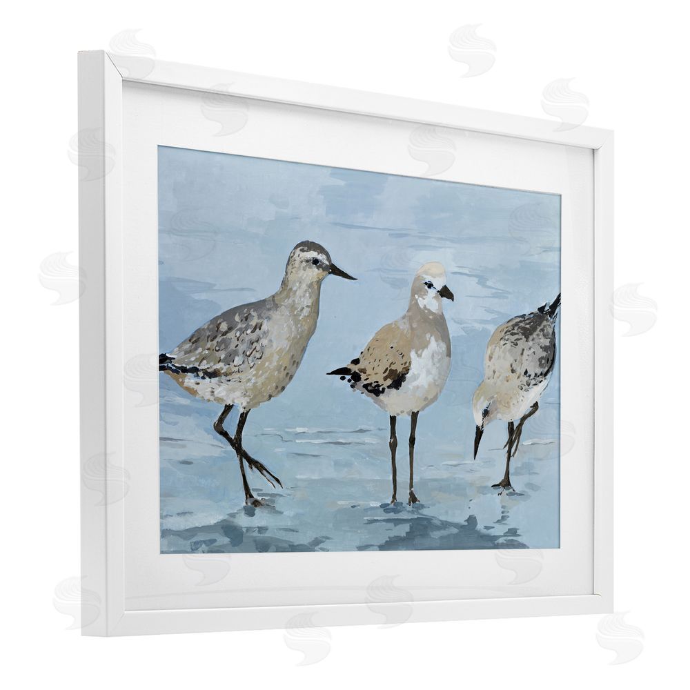 Sundance Graphics Sandpipers Beach Coastal Scene White Framed Print Under Glass Wall Art