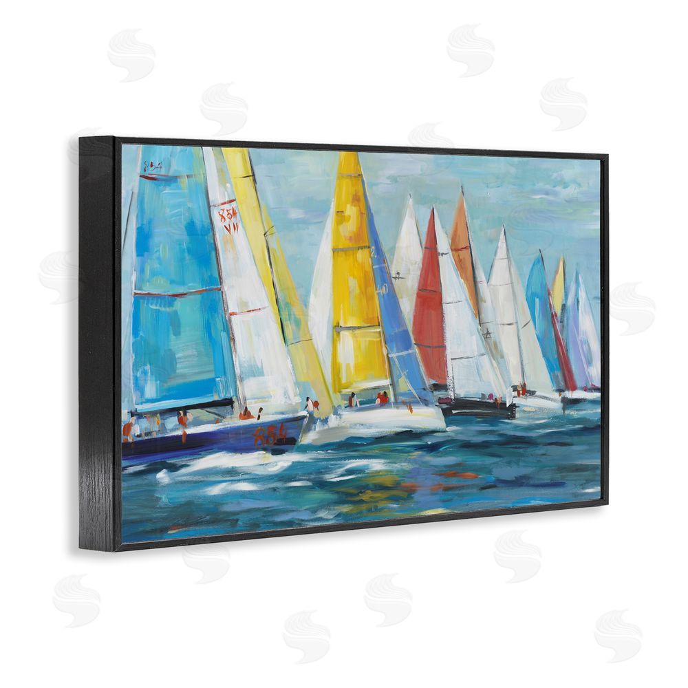 Sundance Graphics Colorful Sails Coastal Scene Black Framed Giclee Wall Art Print