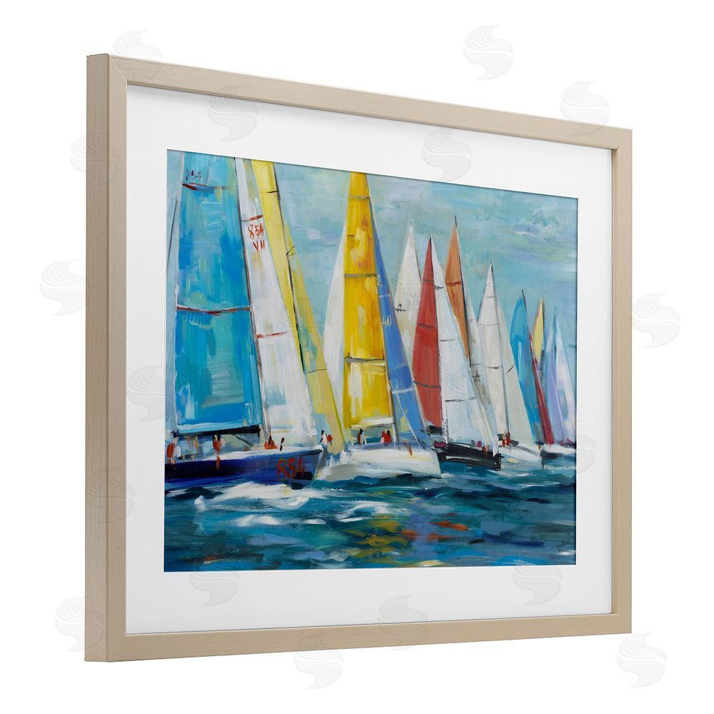 Sundance Graphics Colorful Sails Coastal Scene Birch Framed Print Under Glass Wall Art