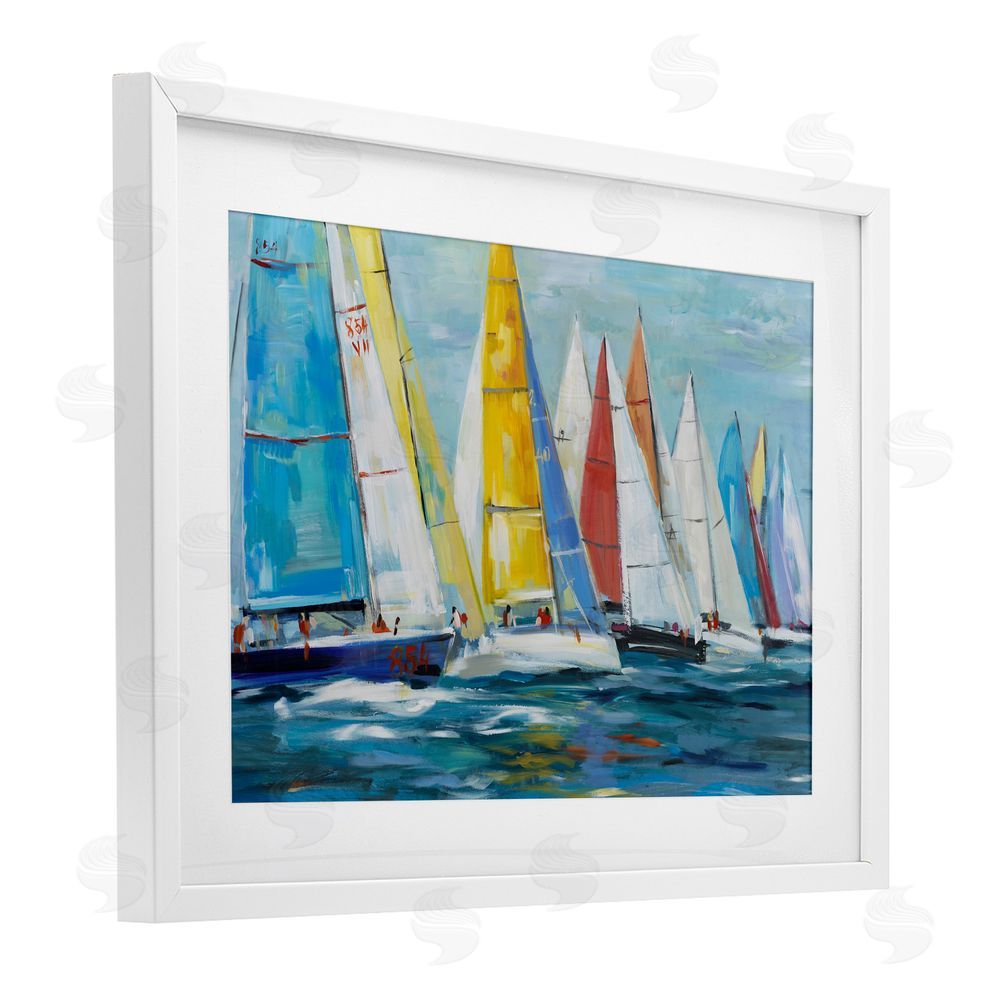 Sundance Graphics Colorful Sails Coastal Scene White Framed Print Under Glass Wall Art