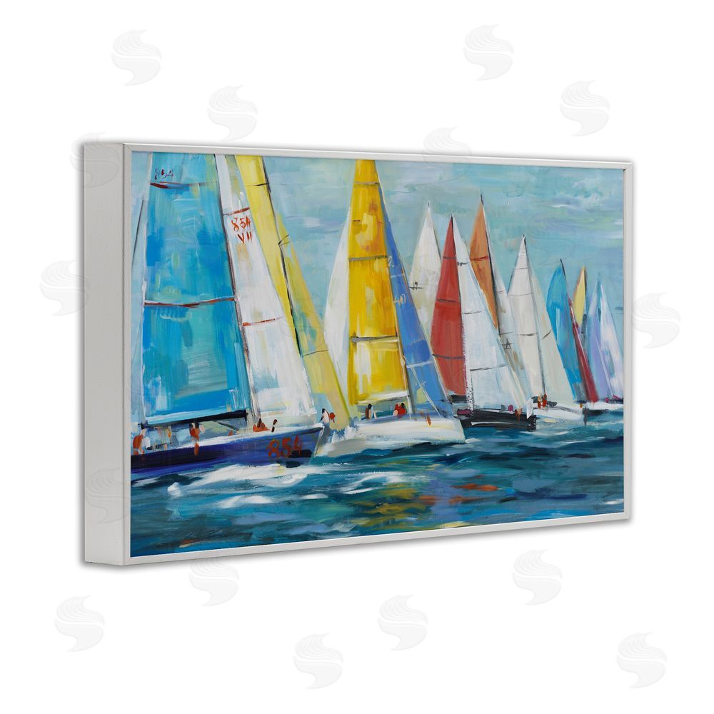 Sundance Graphics Colorful Sails Coastal Scene White Framed Giclee Wall Art Print