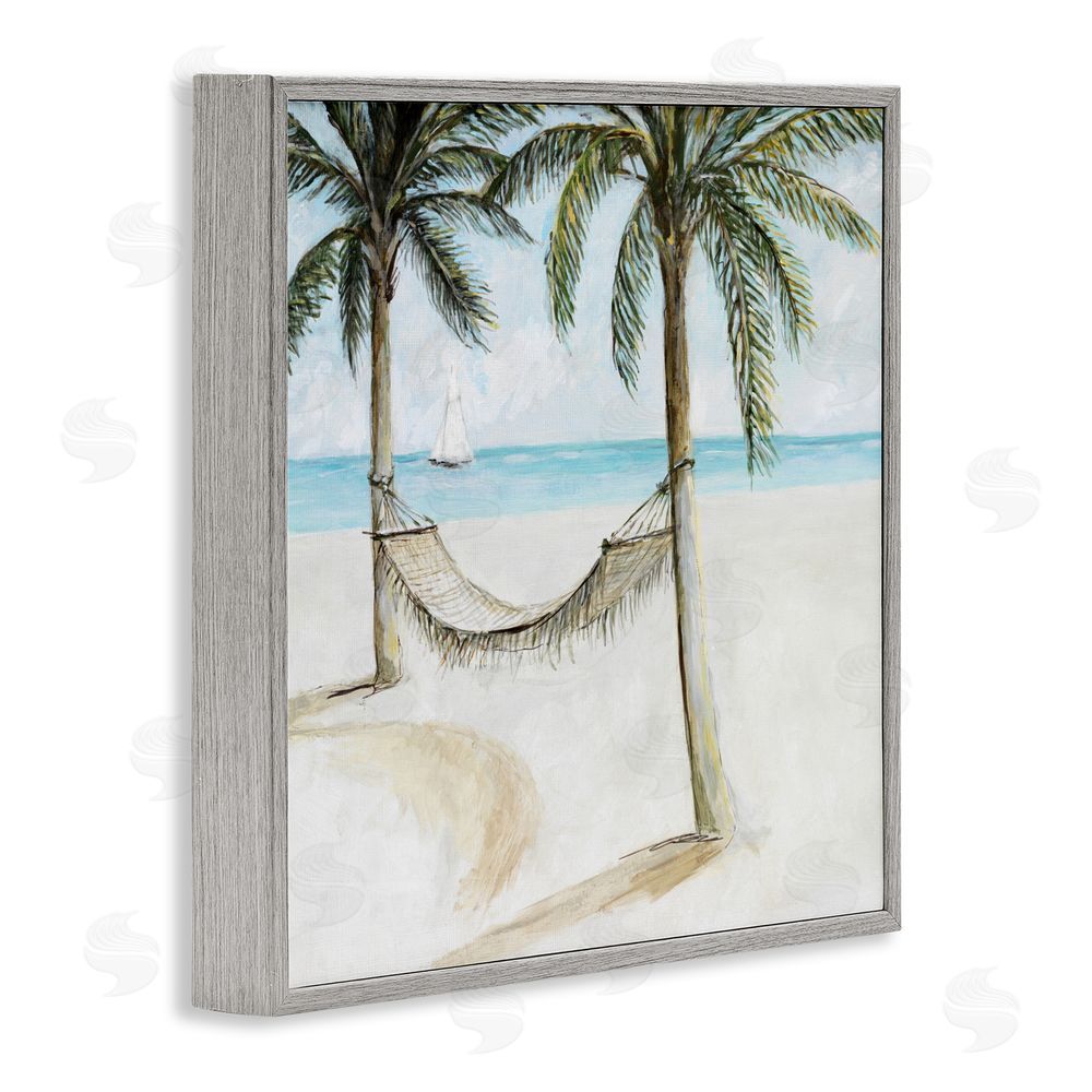 Sundance Graphics Beach Hammock Coastal Scene Gray Framed Giclee Wall Art Print