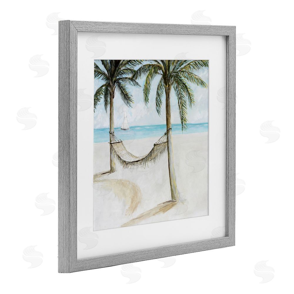 Sundance Graphics Beach Hammock Coastal Scene Gray Framed Print Under Glass Wall Art
