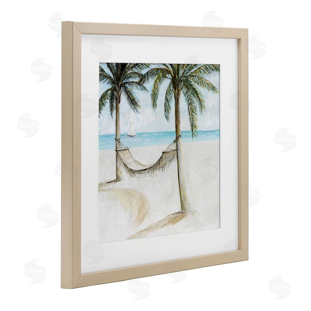 Sundance Graphics Beach Hammock Coastal Scene Birch Framed Print Under Glass Wall Art